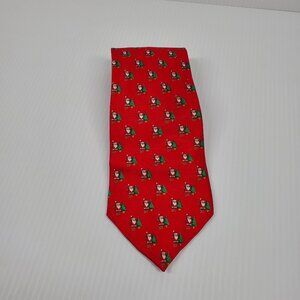 Ho Ho Ho Necktie Mini Santa Claus with Christmas Trees on Red Silk Tie 56"x3.75"